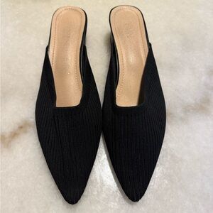 TIJN Black Pointed Toe Slip-On Mules - Women